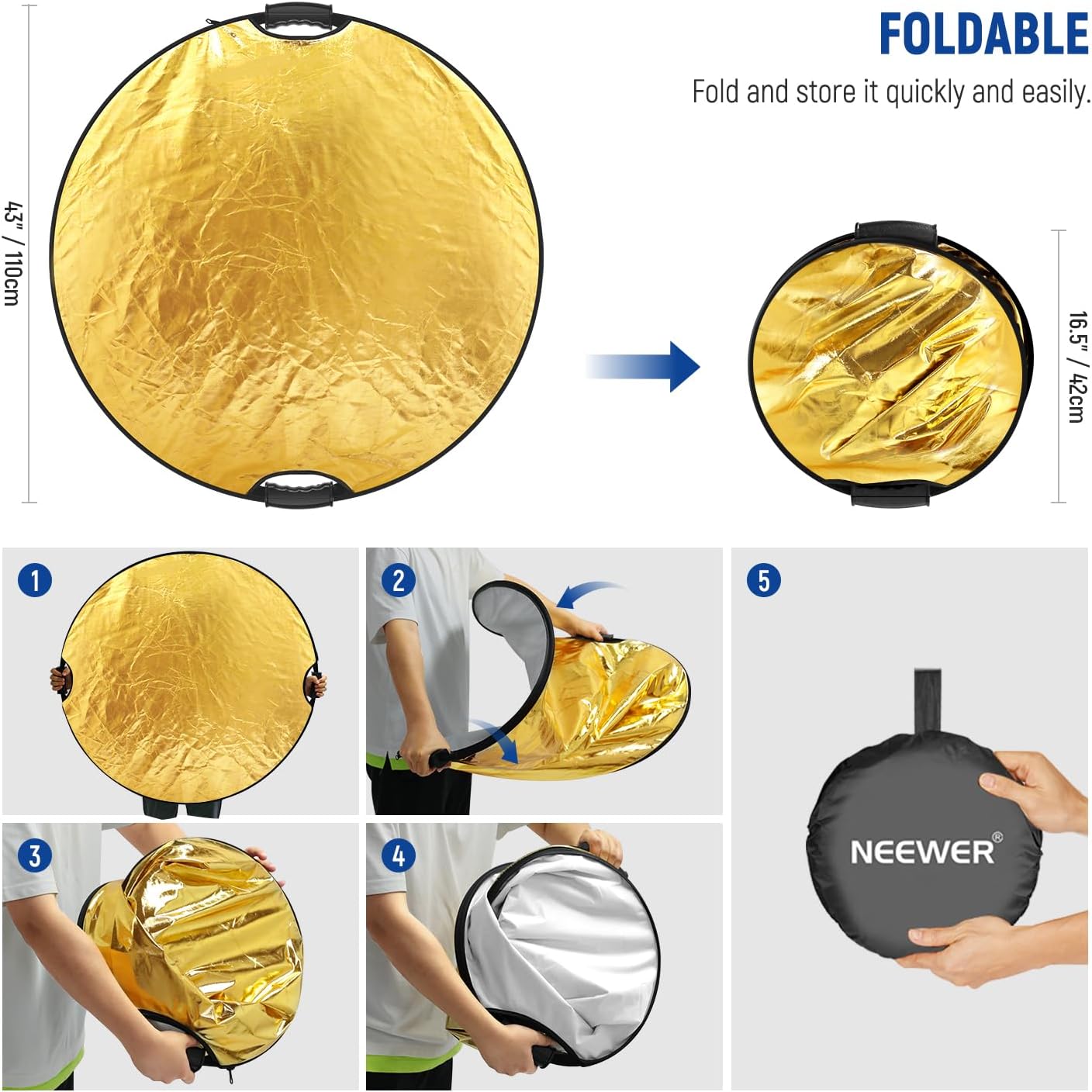 Neewer 90101292 43" 5-in-1 Light Reflector w/ Clamp