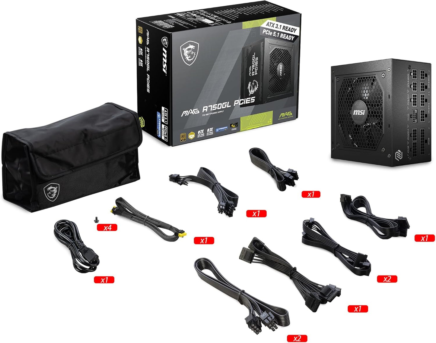 MSI MAG A750GL PCIE5 750W 80+ Gold ATX 3.1 PSU
