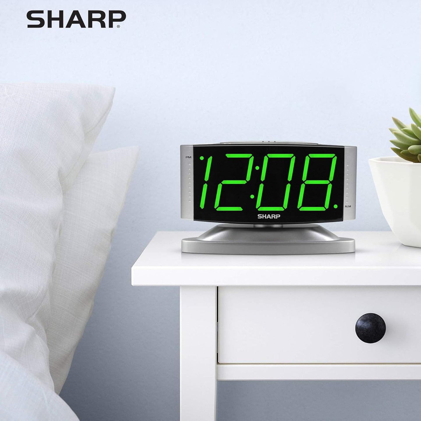 Sharp Digital Alarm Clock - LED, Swivel Base, Dimmer