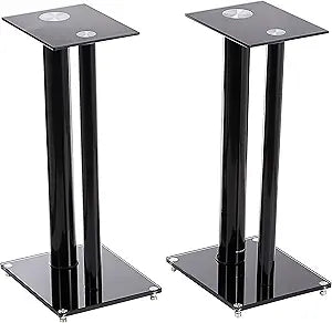 Monoprice 112281 Glass Floor Speaker Stands - Black Pair
