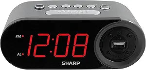 Sharp SPC547 Digital Alarm Clock with USB Charger — main product image