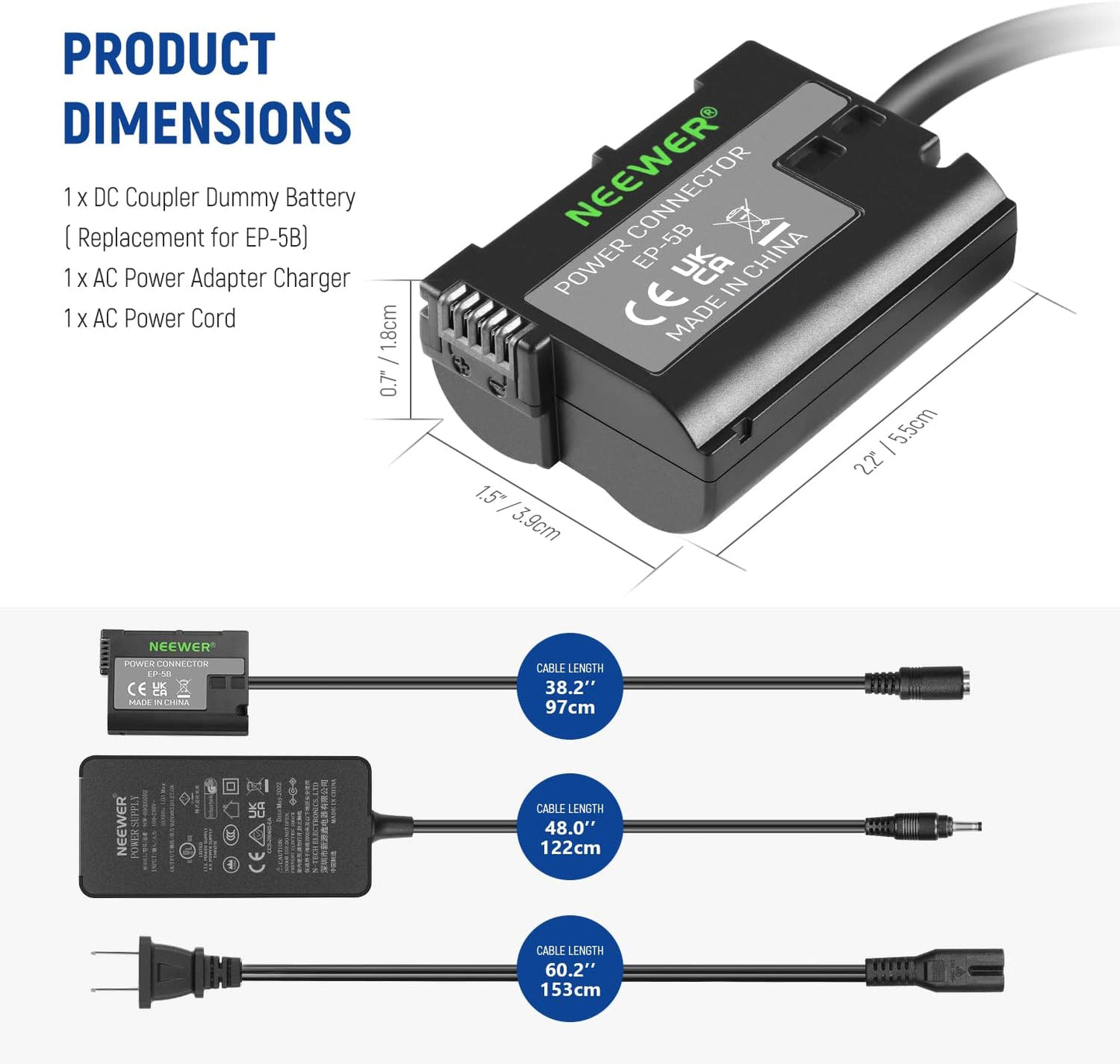 Neewer 10101136 EP-5B Dummy Battery AC Power Adapter Nikon