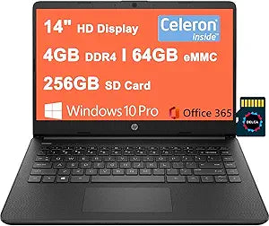 HP Steam 14" Laptop Celeron 4GB 64GB eMMC + 256GB SD Windows 10 Pro