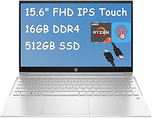 HP Pavilion 15 Laptop: Ryzen 7 4700U, 16GB RAM, 512GB SSD, Touchscreen (Renewed)