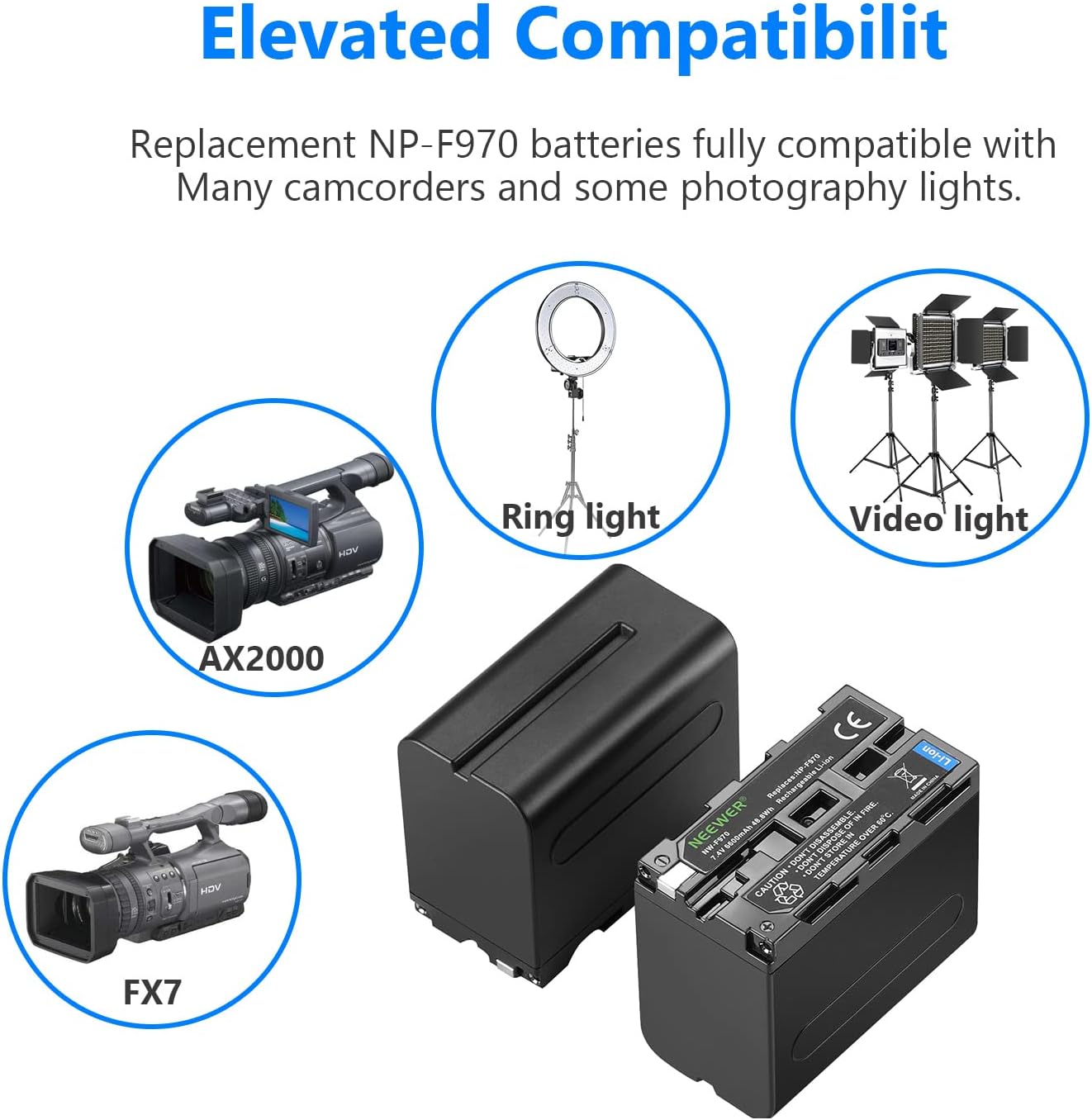 Neewer 10100459 NP-F970 Battery 4-Pack Charger Kit