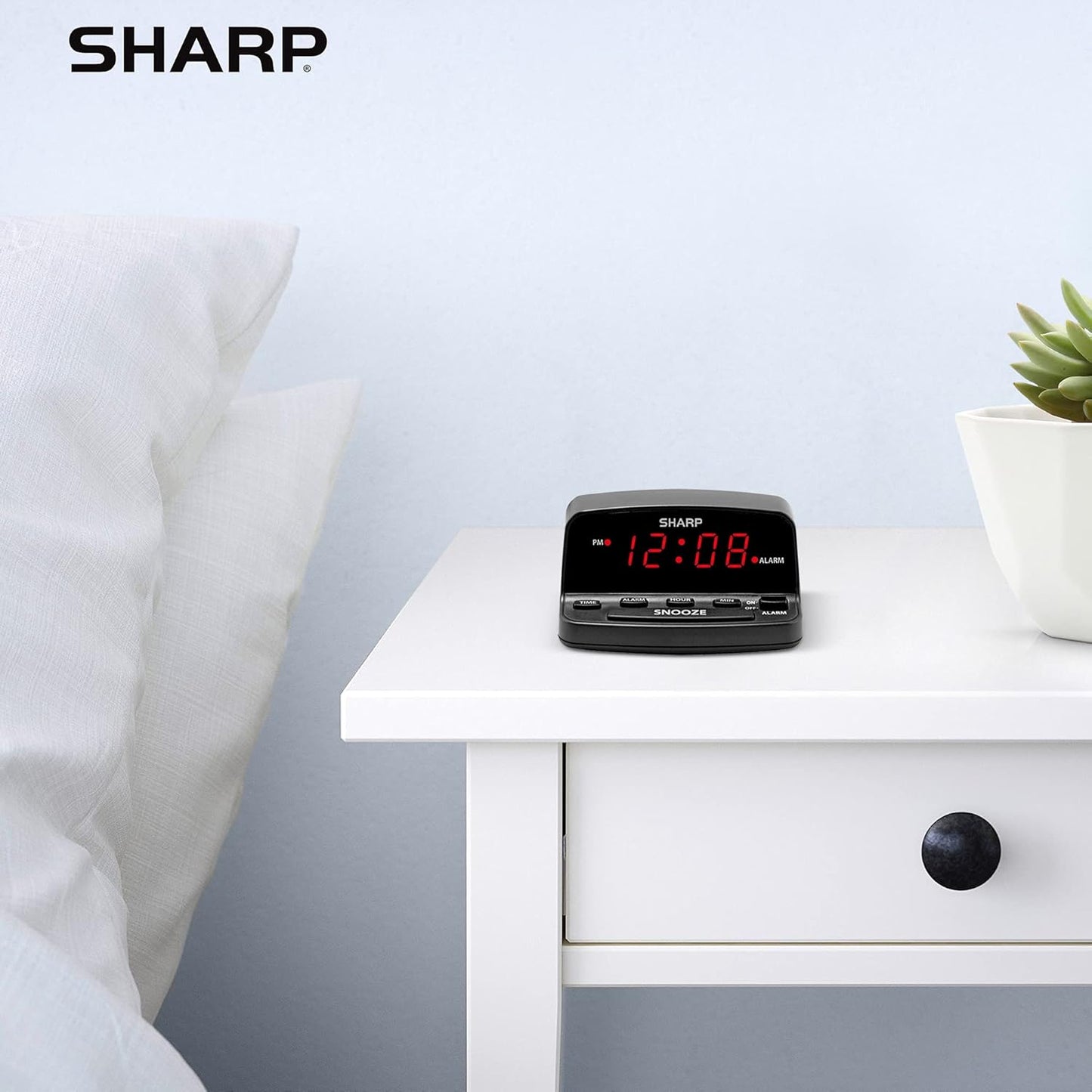 Sharp Digital Alarm Clock Red LED Display Keyboard Controls
