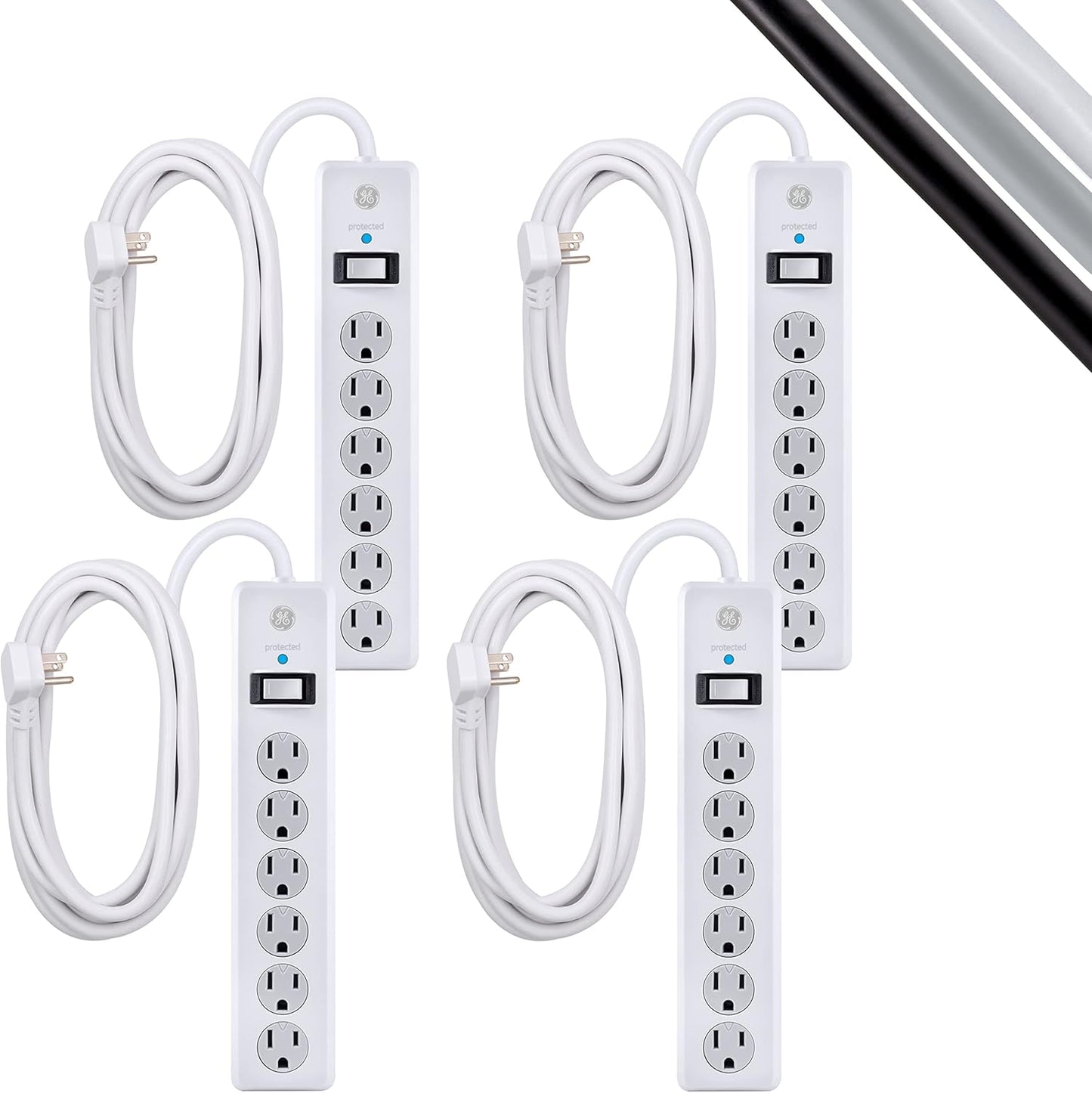 GE DFTQ-R193 6-Outlet Surge Protector 4-Pack - 15ft Cord