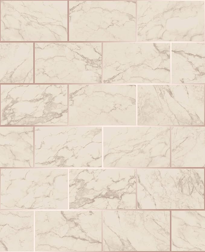 Crown M1510 Beige Marble Subway Wallpaper