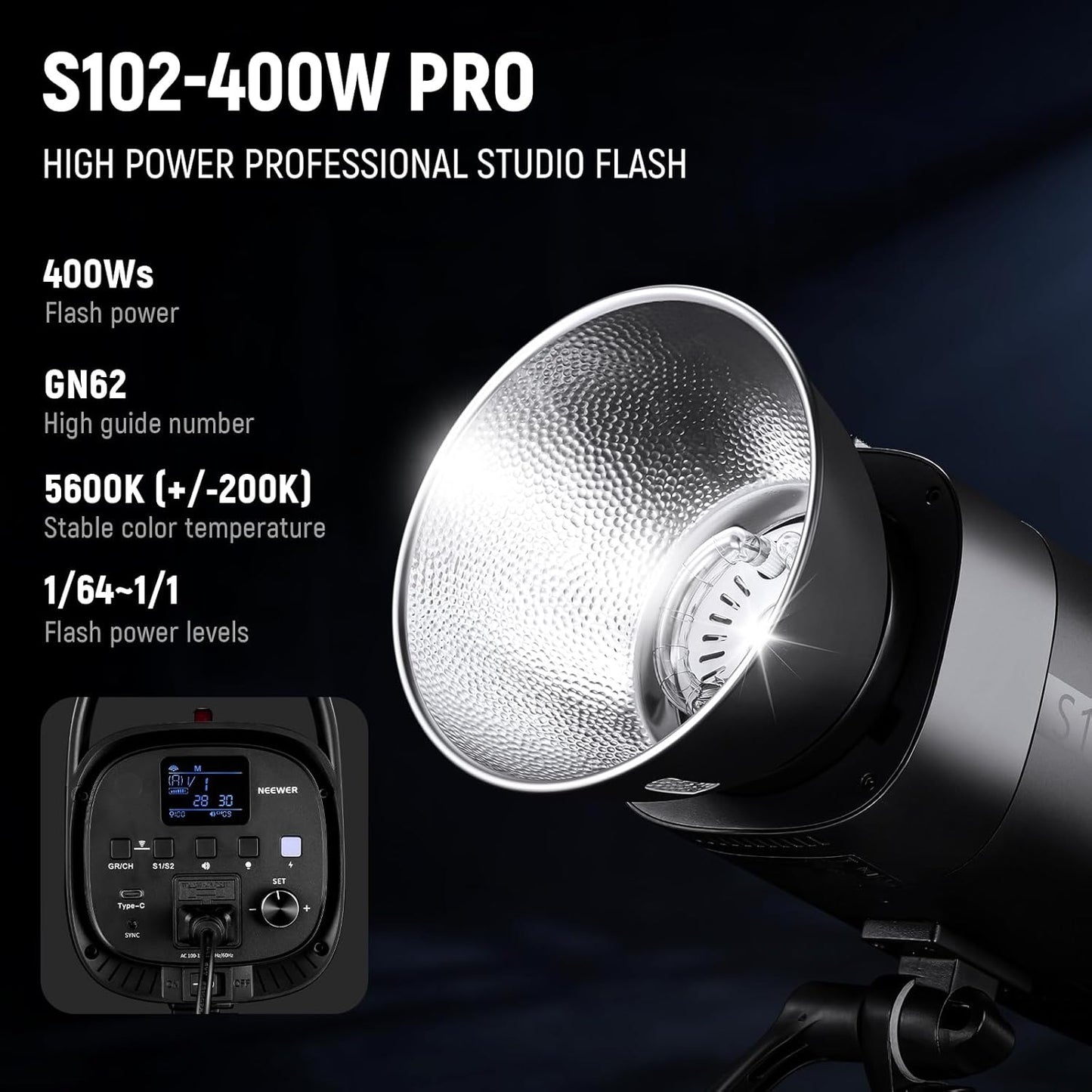 Neewer S102-400W PRO Strobe Flash Kit QPRO Supported
