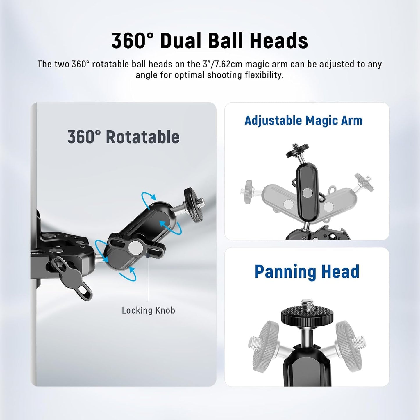 Neewer ST88 Super Clamp 3" Dual Ballhead Magic Arm Phone Mount