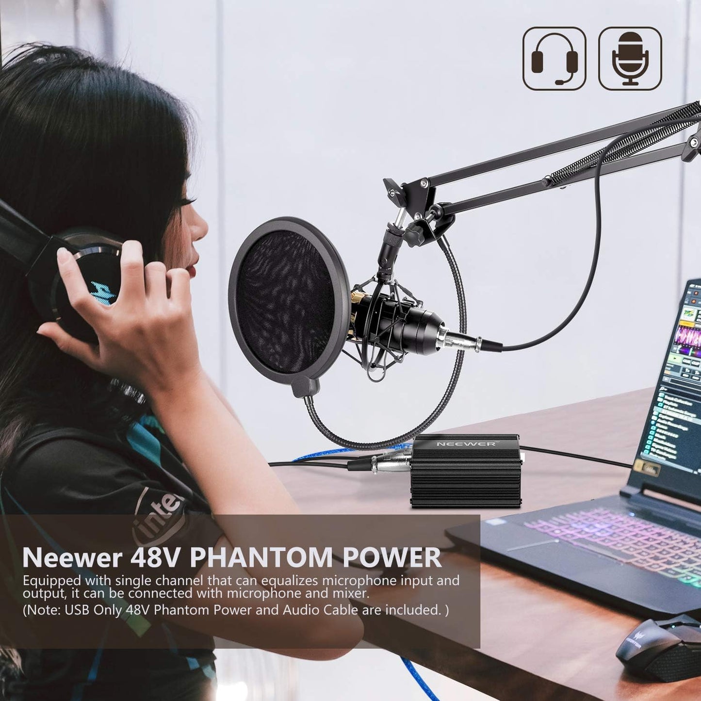 Neewer 40092007 48V Phantom Power Supply XLR Cable