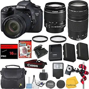 Canon EOS 7D DSLR Camera 18-55mm 75-300mm Lens Bundle