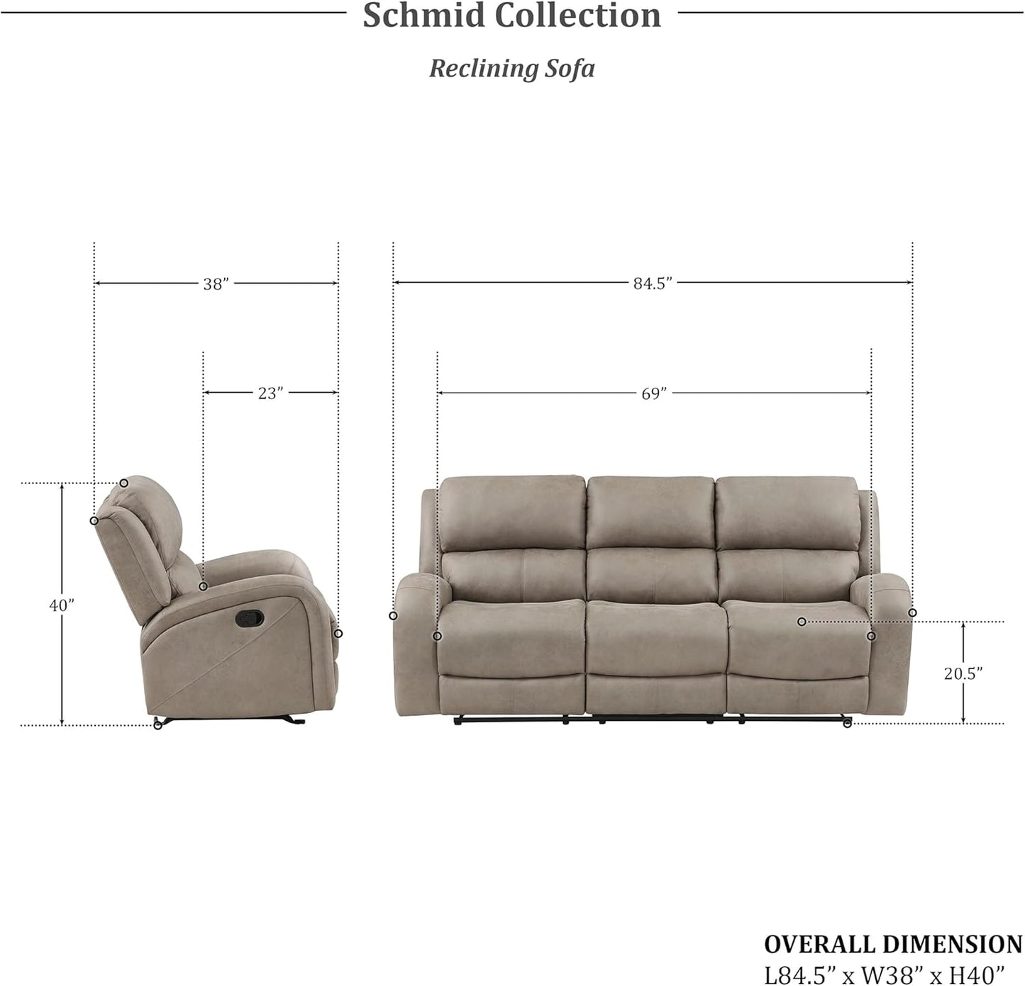 Lexicon Schmid 2-Piece Microfiber Reclining Sofa Set