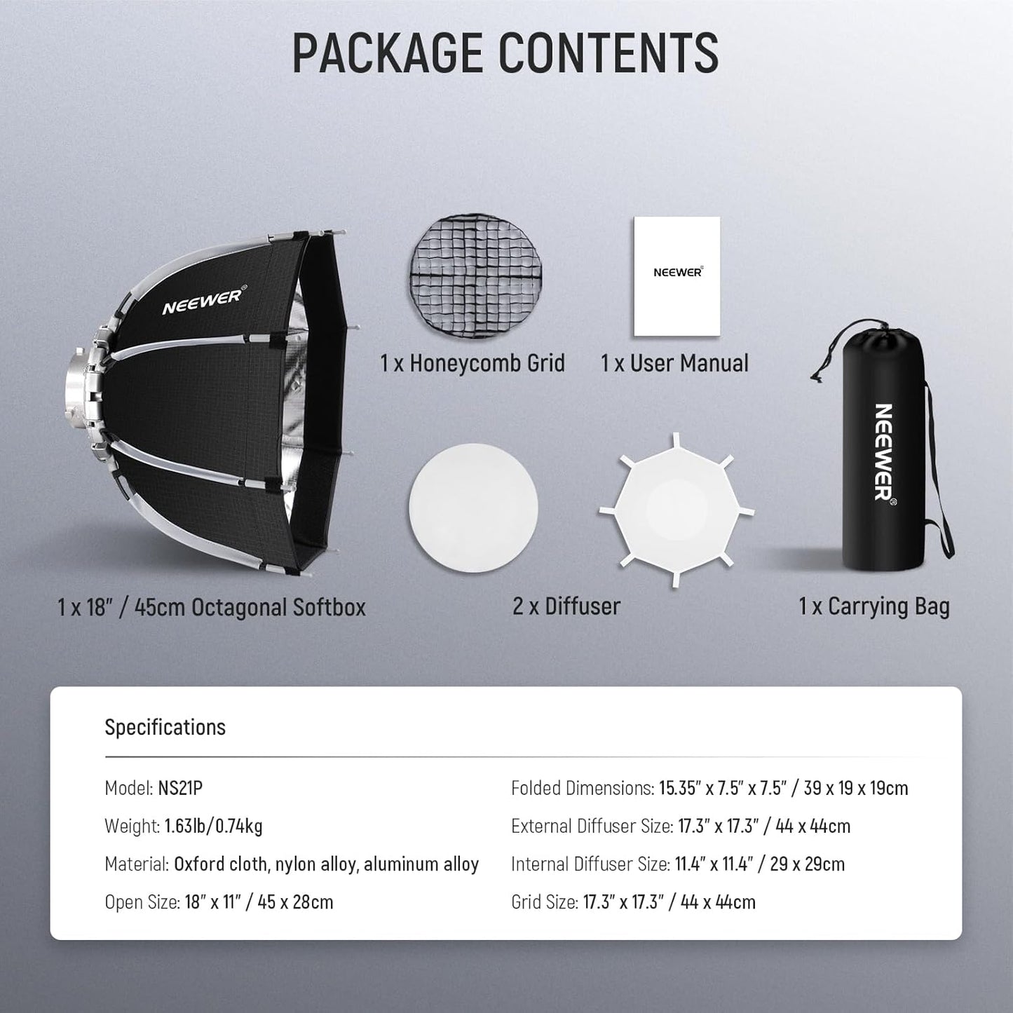 Neewer NS21P 18" Octagonal Quick Release Softbox