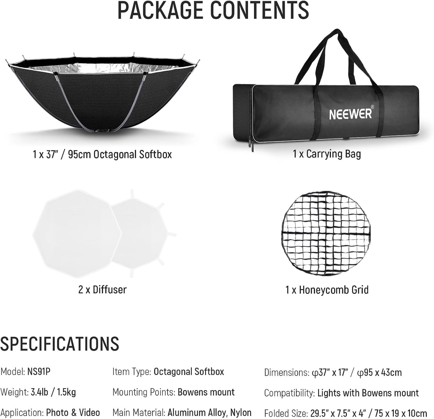 Neewer 10104452 37" Octagonal Quick Release Softbox