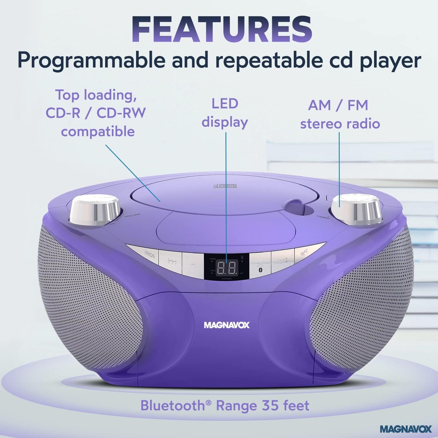 Magnavox MD6949 Portable CD Boombox Bluetooth Radio