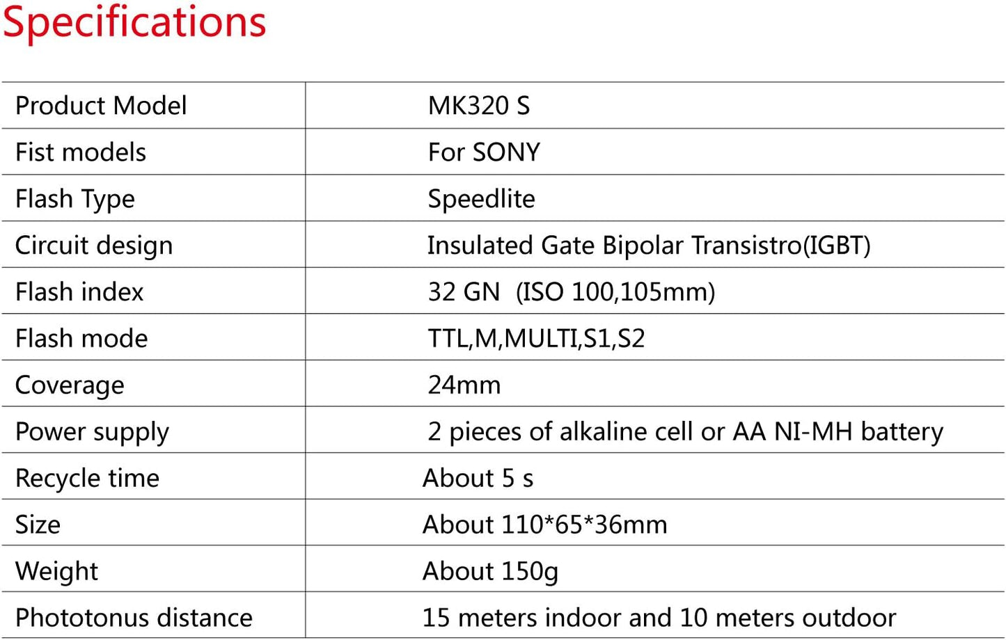 Meike MK-320S Mini TTL Speedlite Flash for Sony