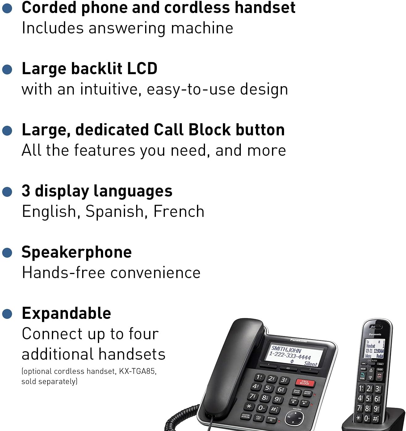 Panasonic KX-TGB850B Corded/Cordless Phone Answering Machine