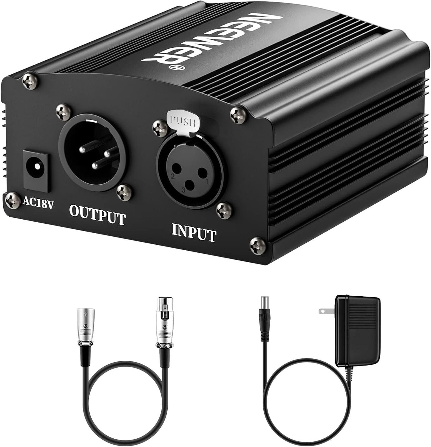 Neewer 40085860 48V Phantom Power Supply + XLR Cable for Condenser Microphones