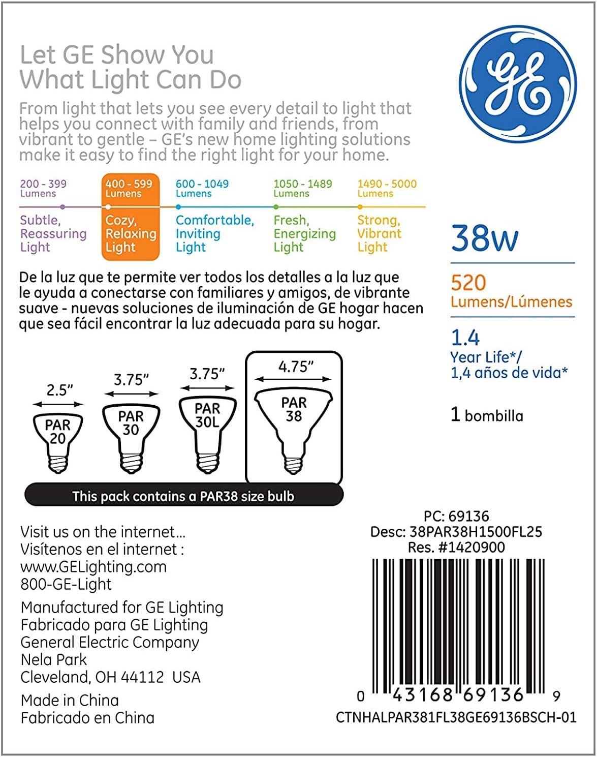 GE Halogen PAR38 Flood Light Bulb, 38W, Indoor/Outdoor (4-Pack)