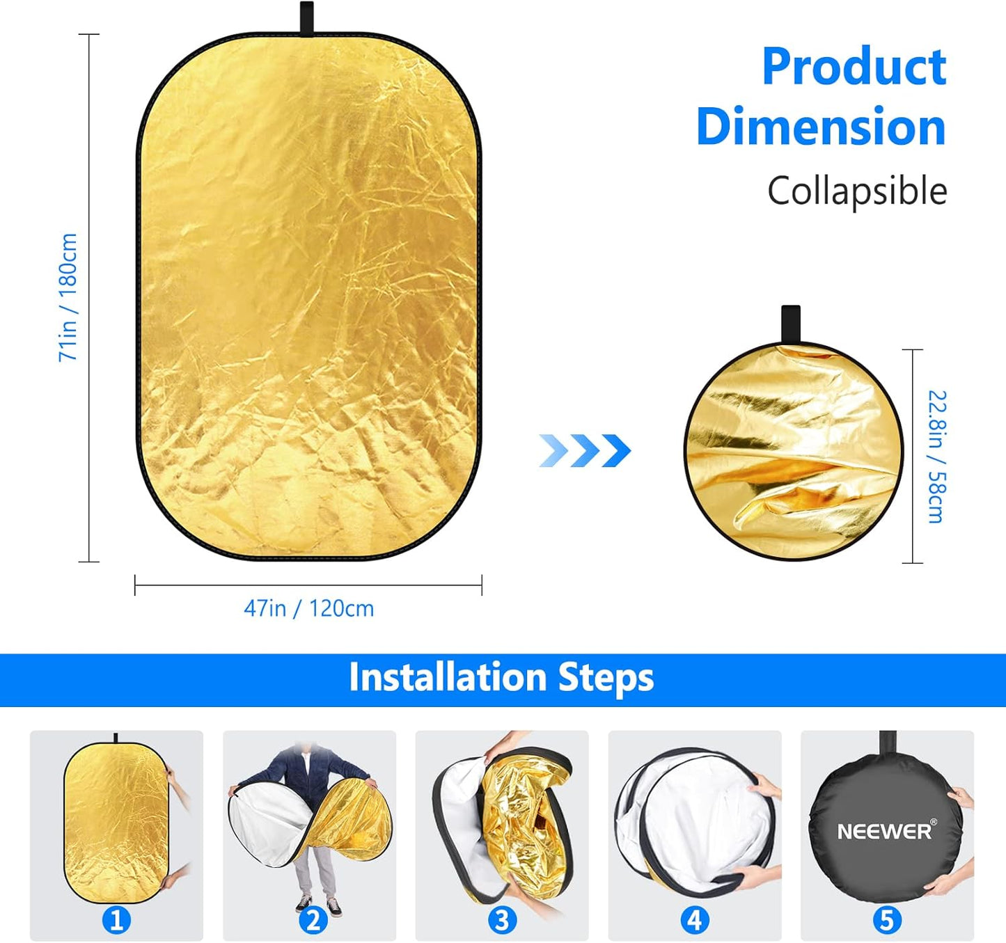 Neewer 10071558 47"x71" 5-in-1 Collapsible Light Reflector