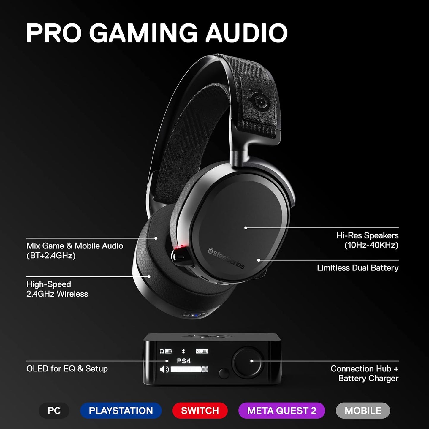 SteelSeries 61473 Arctis Pro Wireless Gaming Headset Noise Canceling
