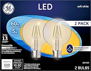 GE 23344 60W Soft White G25 Globe LED Bulbs 2-Pack
