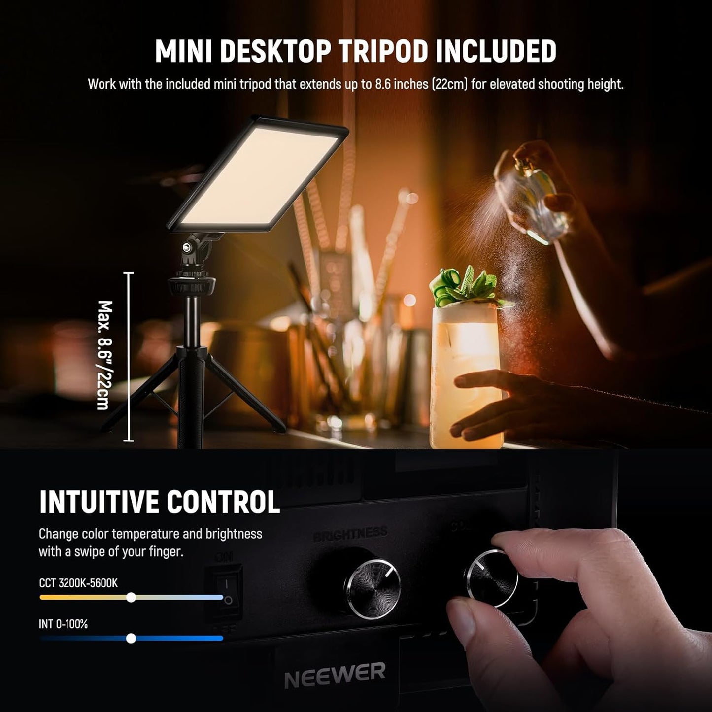 Neewer NL-116AI LED Video Light: Dimmable, 4000mAh