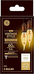 GE 36548 Vintage Style LED Bulbs - 60W Equivalent, Dimmable, 2-Pack