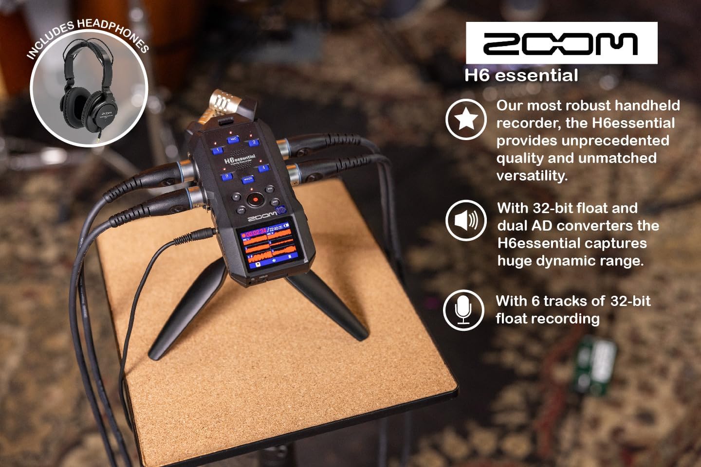 Zoom H6essential Portable 6-Track Recorder: 32-Bit Float, USB Audio