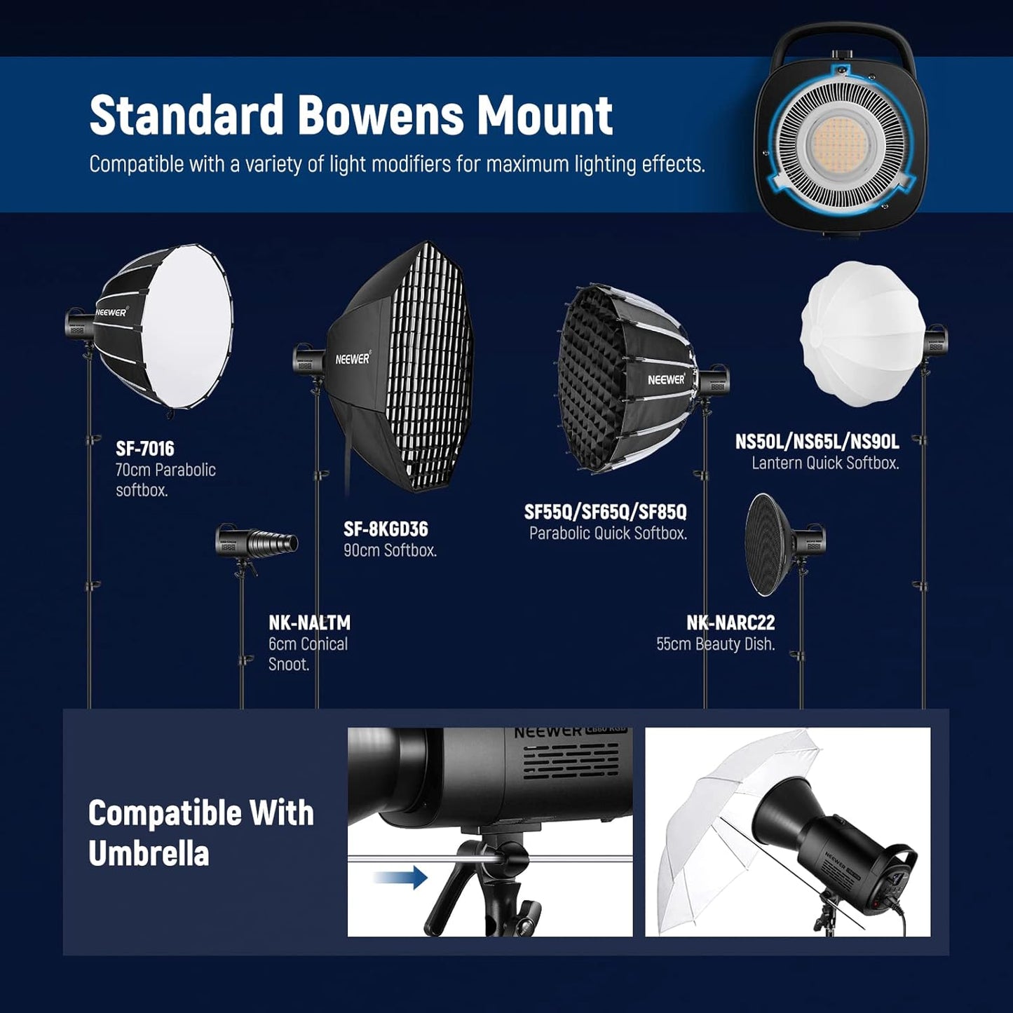 Neewer CB60 RGB 70W LED Video Light Bowens Mount
