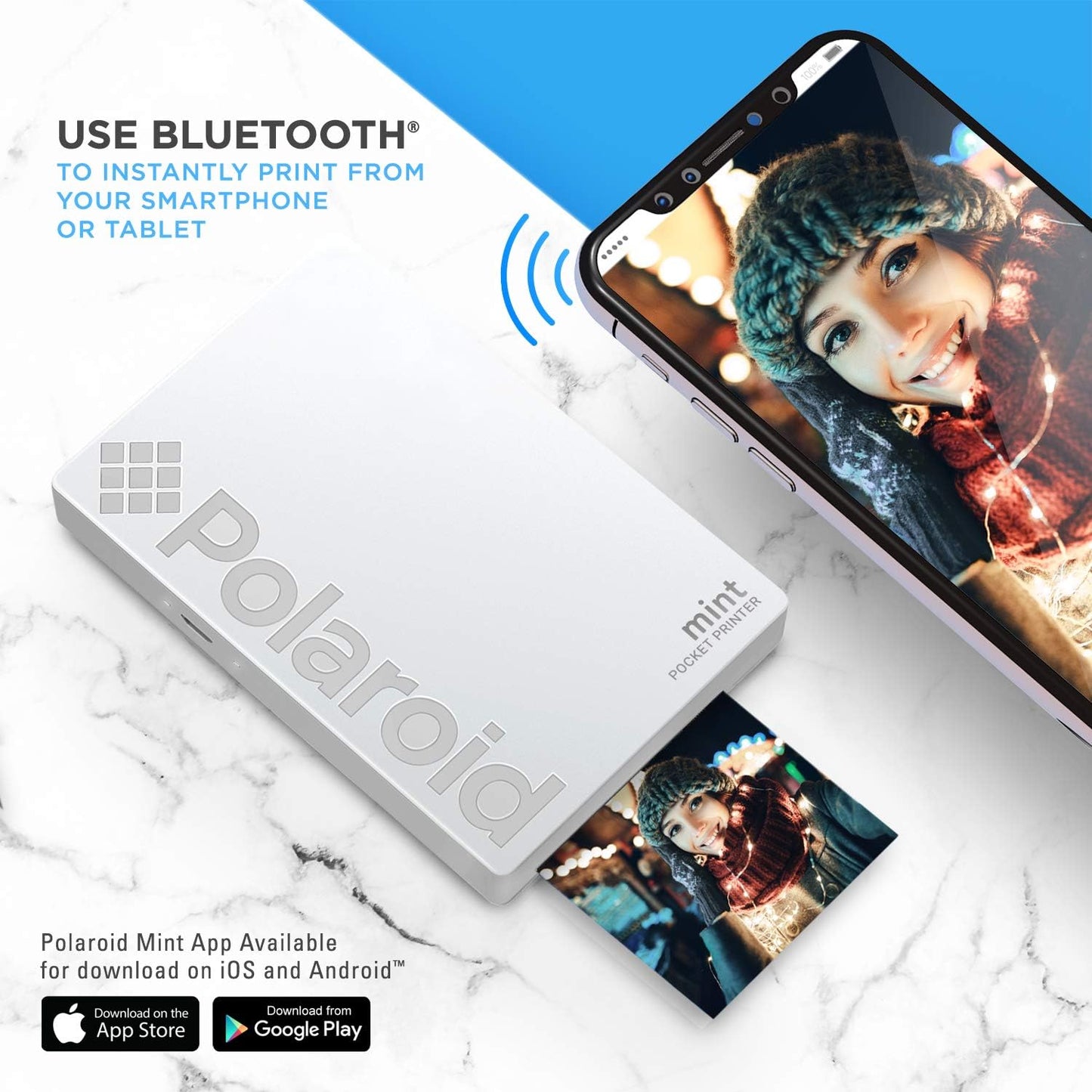 Polaroid POLMP02W Mint Pocket Printer Zink Bluetooth White