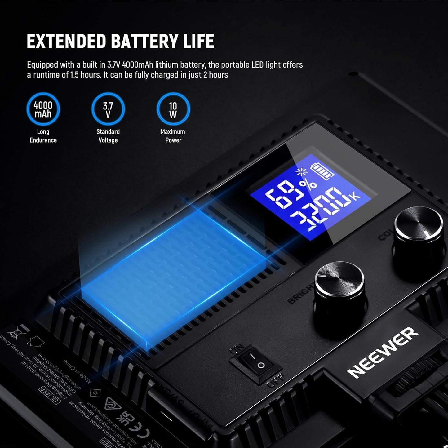 Neewer NL-116AI LED Video Light: Dimmable, 4000mAh