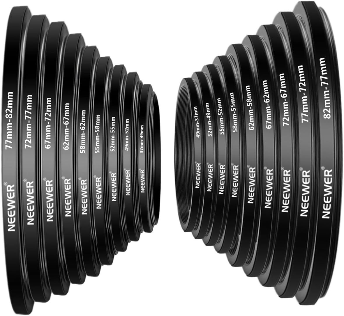 Neewer 10092240 18-Piece Metal Lens Filter Adapter Ring Kit