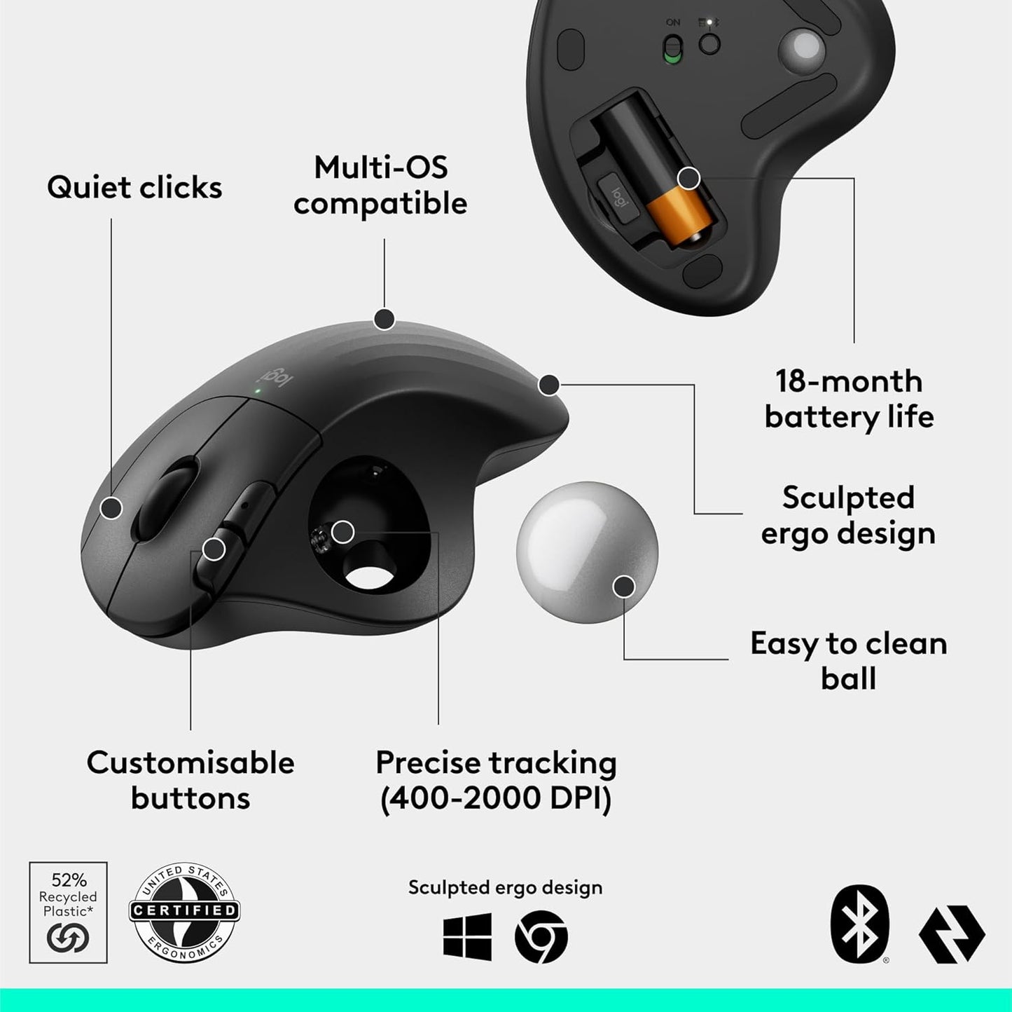 Logitech 910-007392 Ergo M575S Wireless Trackball Mouse