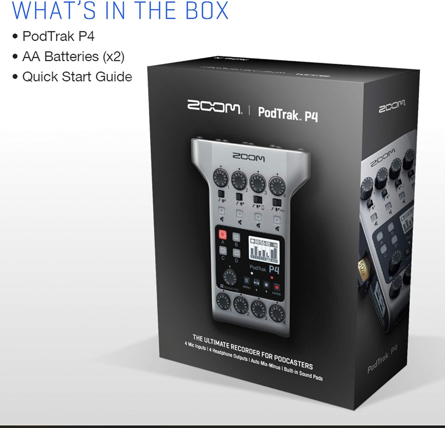 Zoom PodTrak P4 Podcast Recorder Mic & Accessory Kit