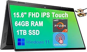 HP Envy x360 15 2-in-1 Ryzen 7 Laptop 1TB SSD 64GB RAM — main product image