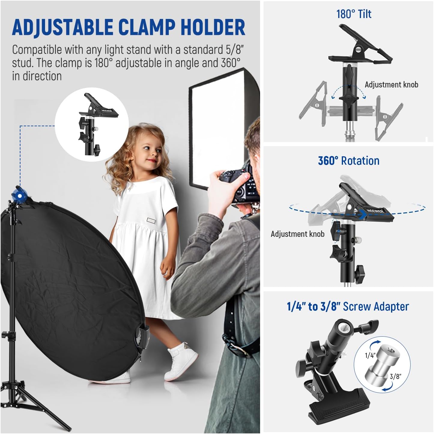 Neewer 90101292 43" 5-in-1 Light Reflector w/ Clamp