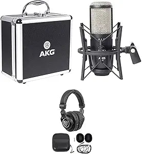AKG P420+PRO-M50 Studio Condenser Microphone with Rockville Headphones Bundle
