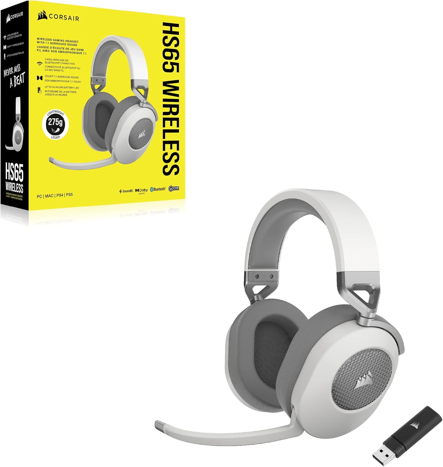 Corsair CA-9011286-NA2 HS65 Wireless Gaming Headset White