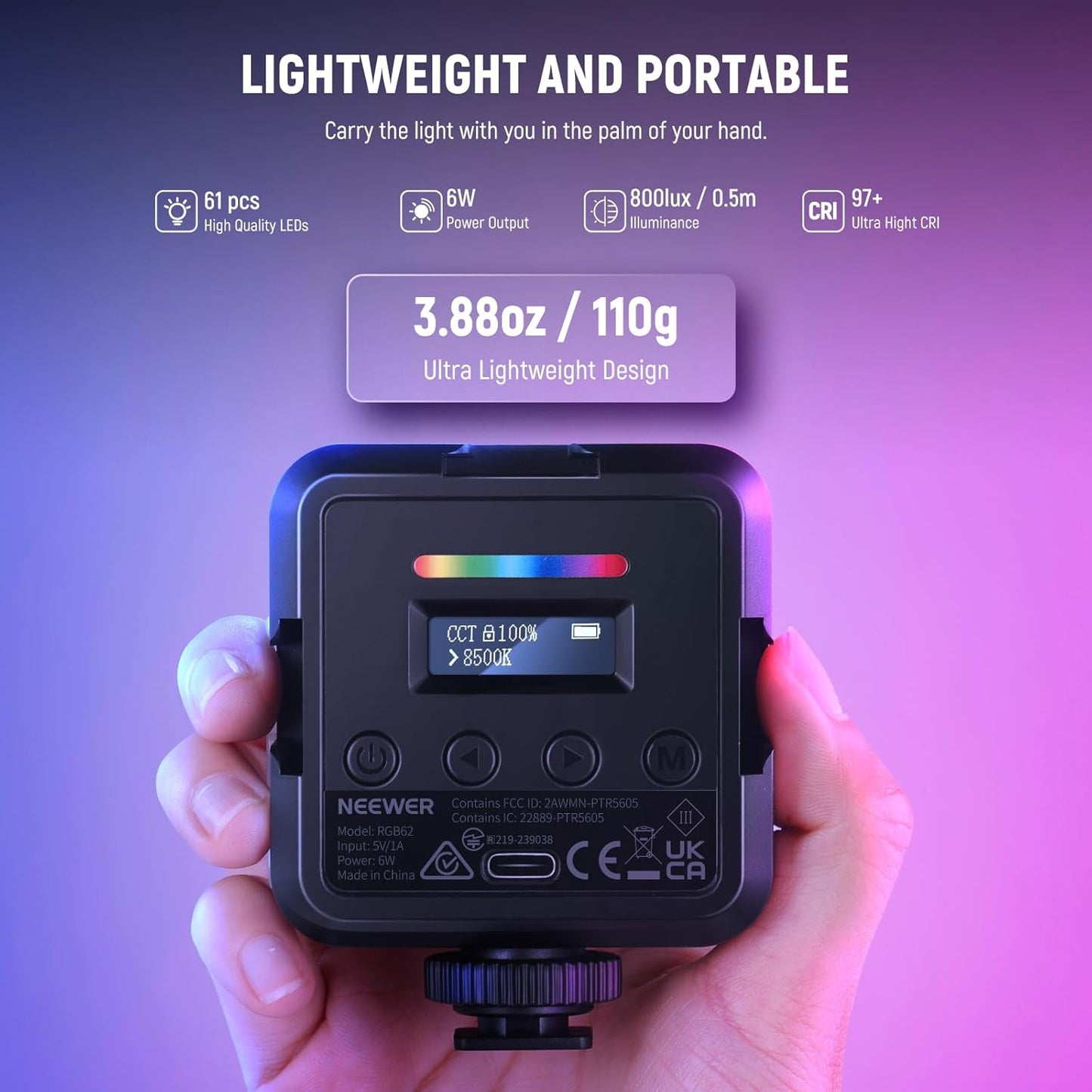 Neewer RGB62 Magnetic RGB Video Light APP Control