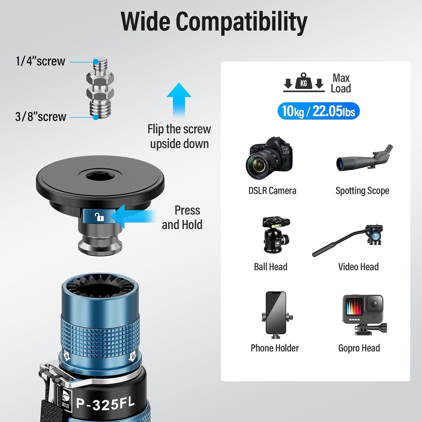 Sirui P-325FL-AM Carbon Fiber Camera Monopod with Feet