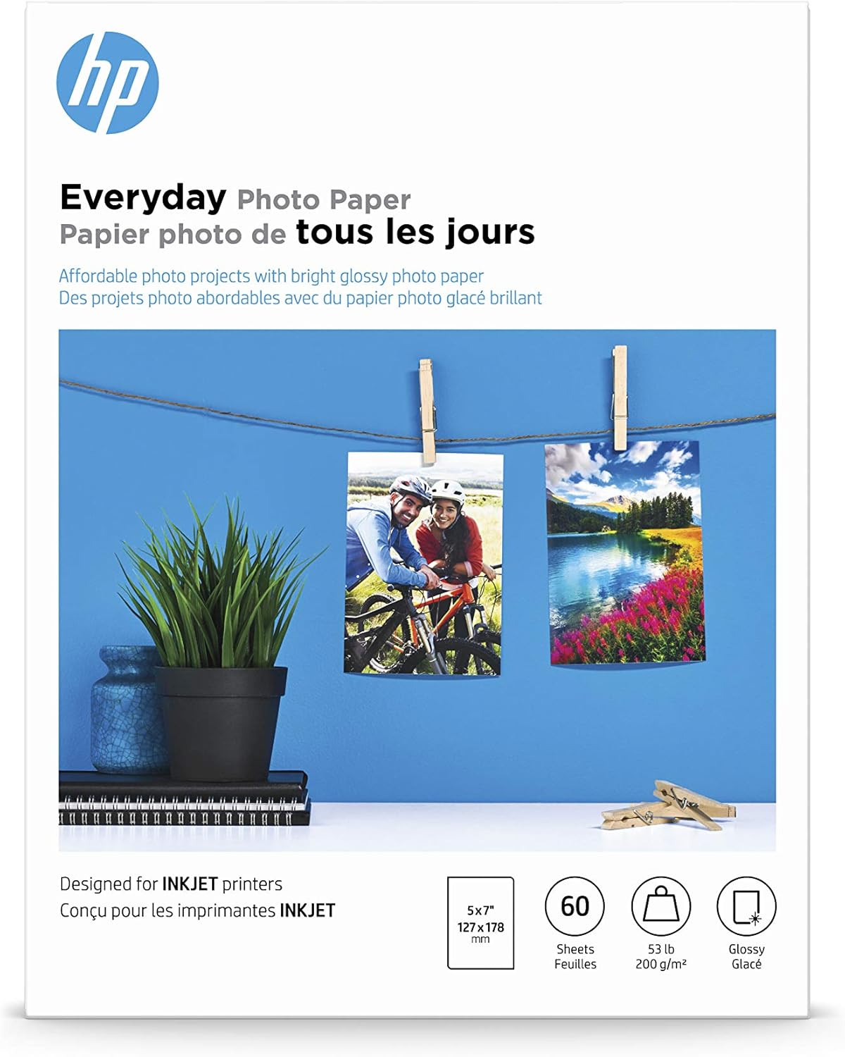 HP CH097A Everyday Glossy Photo Paper, 5x7, 60 Sheets