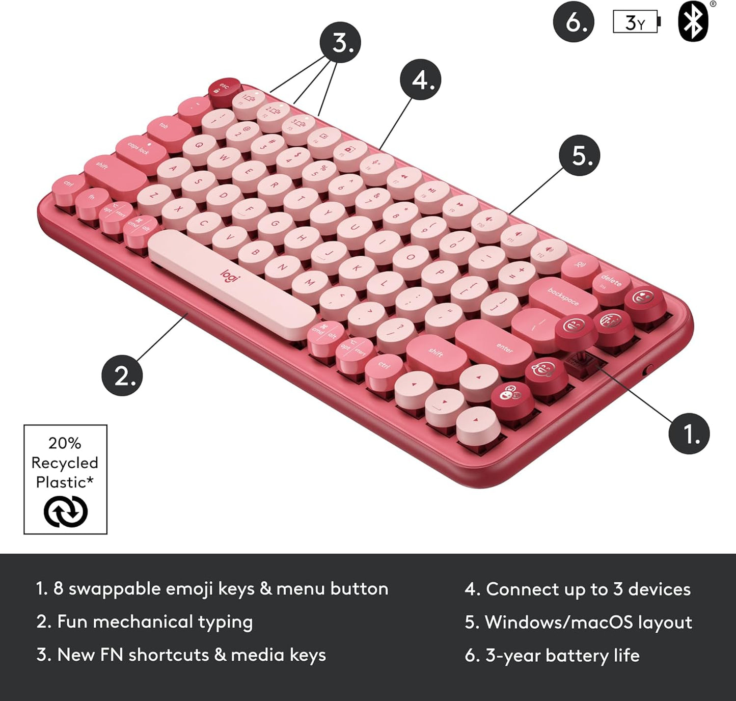 Logitech 920-010709 POP Keys Heartbreaker Rose Mechanical Keyboard