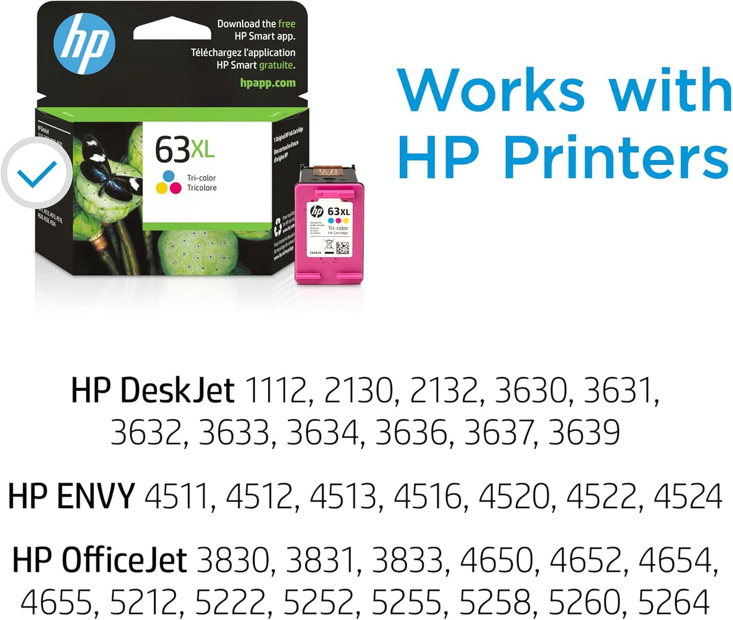 HP F6U63AN 63XL Tri-Color High-Yield Ink Cartridge