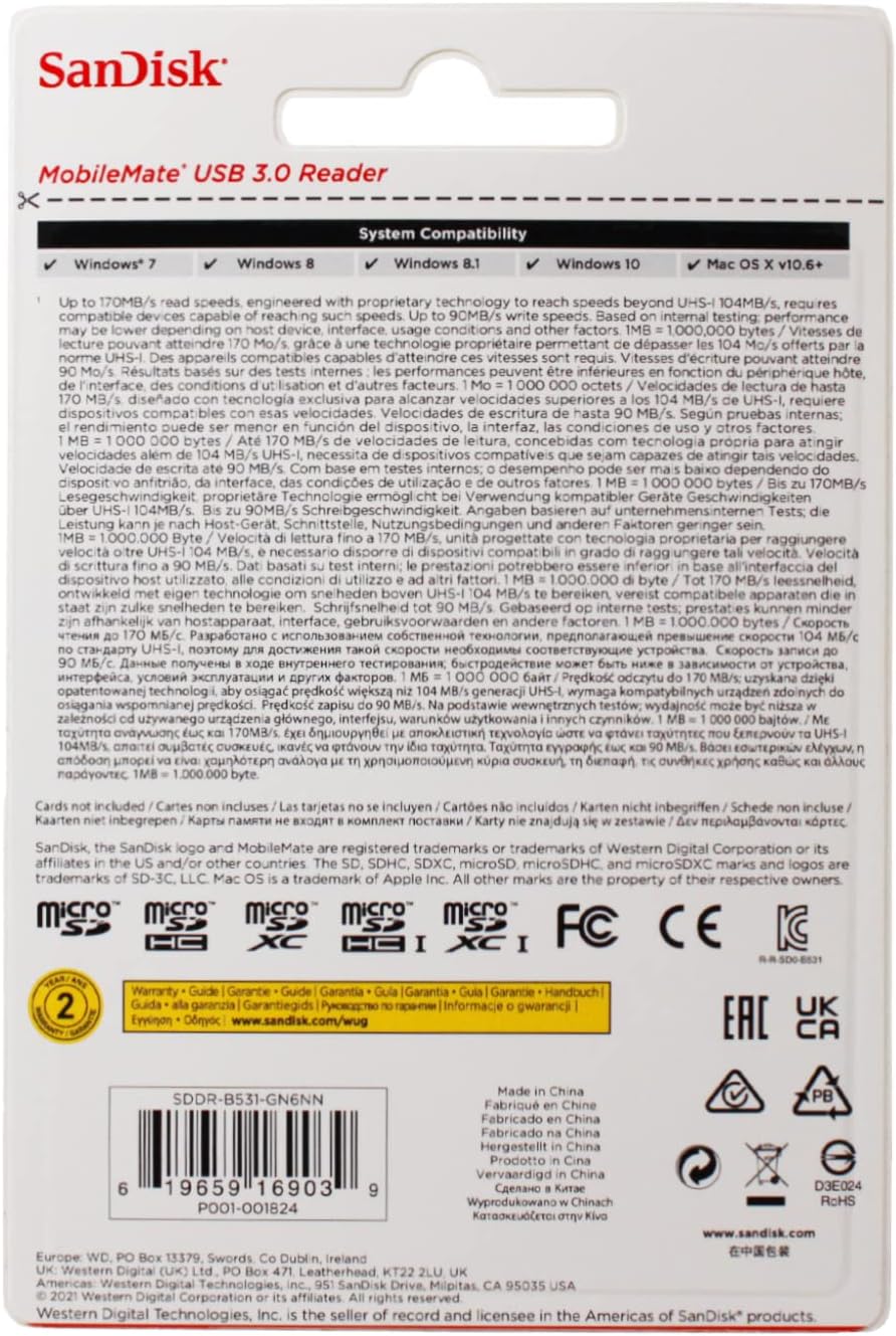 SanDisk SDDR-B531-GN6NN MobileMate microSD Card Reader - USB 3.0