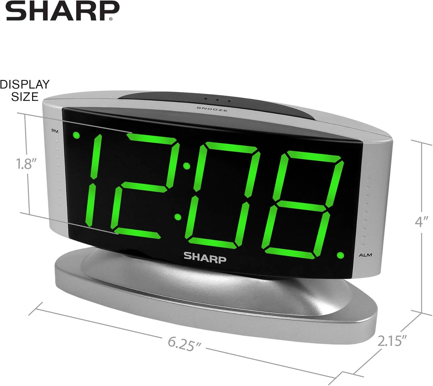 Sharp Digital Alarm Clock - LED, Swivel Base, Dimmer