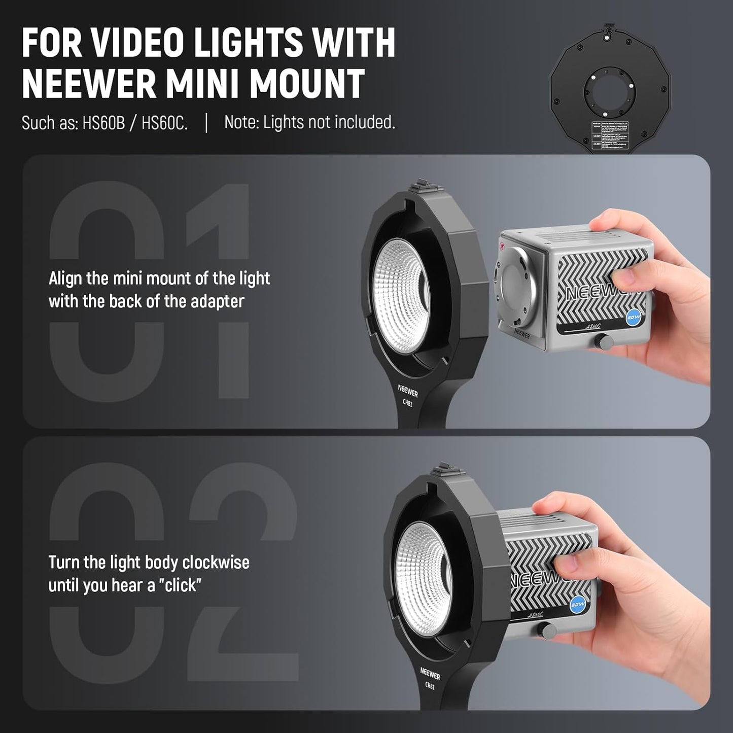 NEEWER 10104832 Mini Mount to Bowens Adapter with Tilt