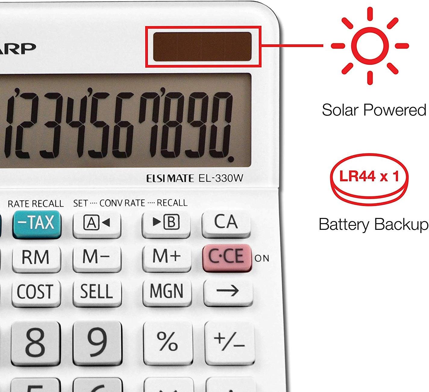 Sharp EL-330WB Basic Desktop Calculator, Solar Battery - 5 Pack