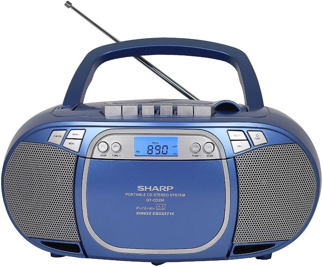 Sharp QT-CD290(BL) Portable Boombox - CD, MP3, Cassette, AM/FM Radio